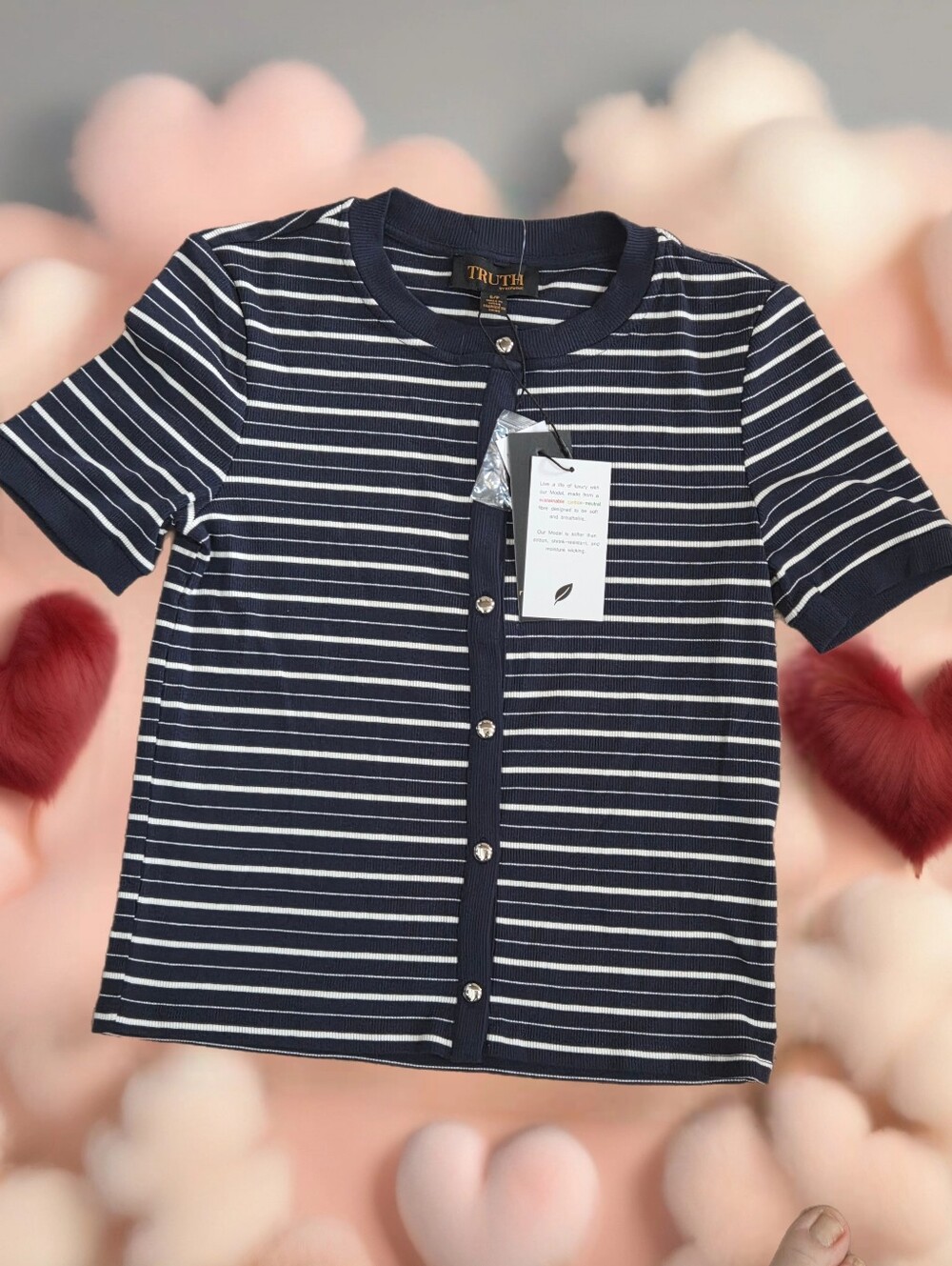 Truth Women's Striped Short Sleeve Button sweater cardigan Women S